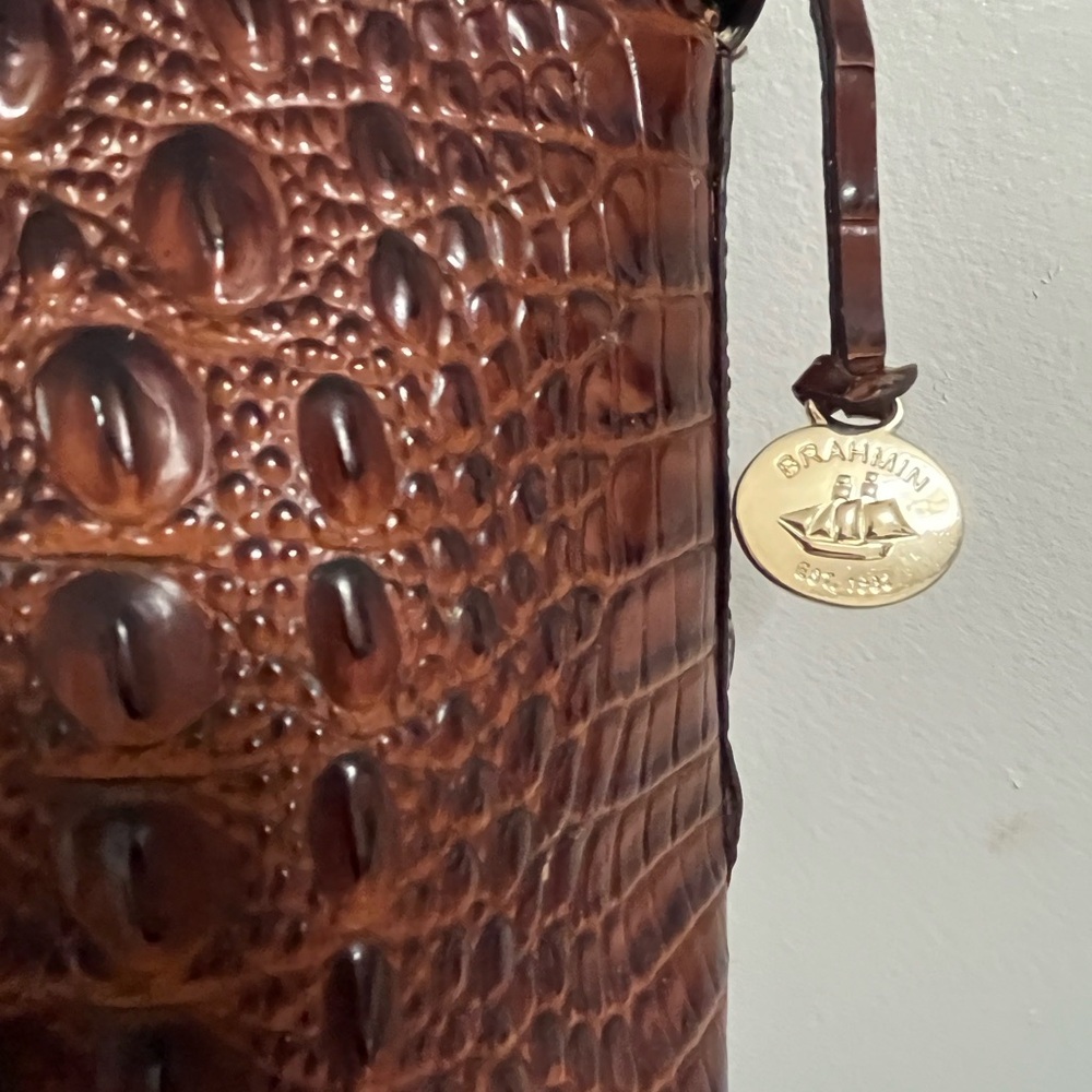 Brahmin Rich Brown Croc-Embossed Crossbody Bag - Picture 4 of 7